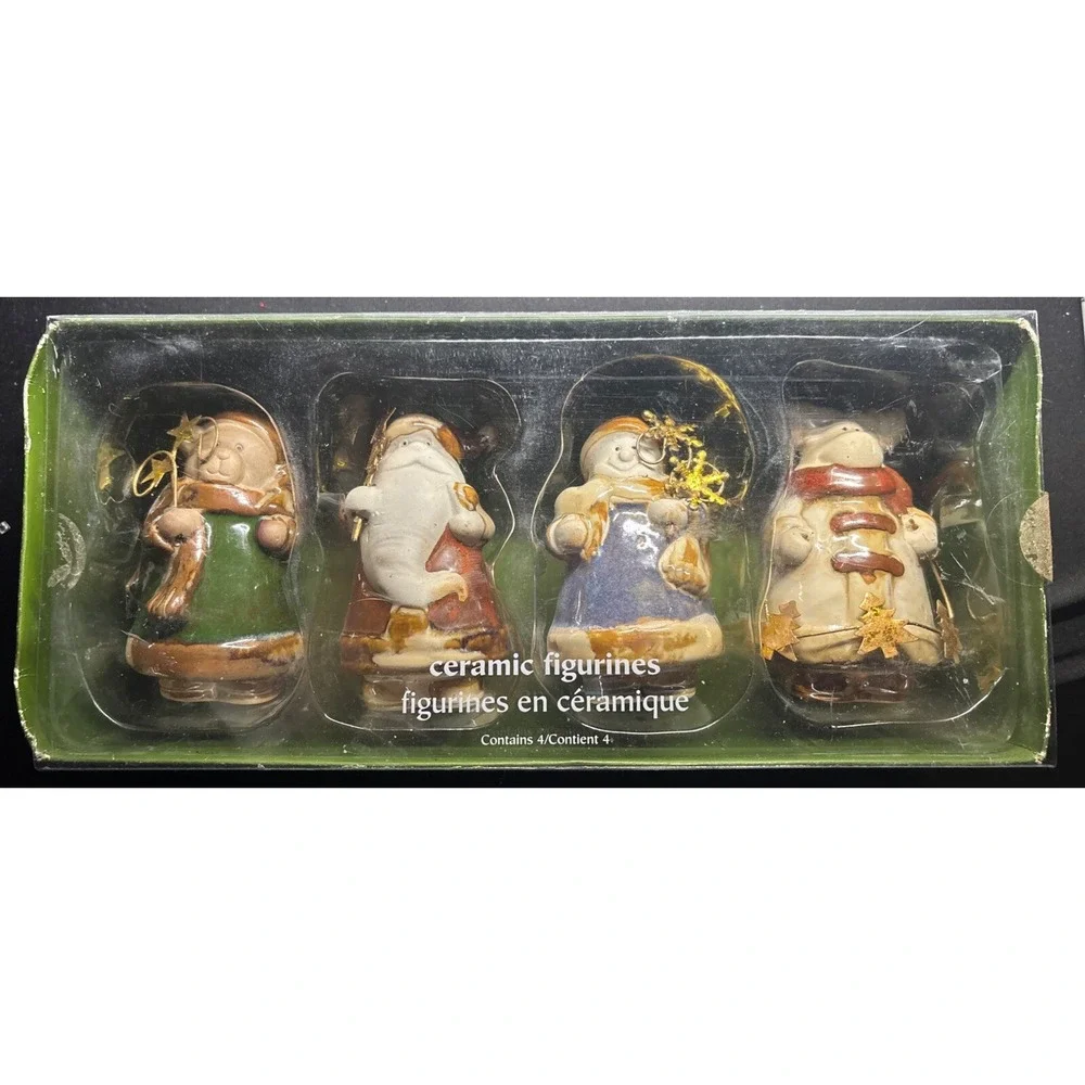 Pier 1 Christmas set of 4 Ceramic Figurines Santa Snowman Reindeer Bear